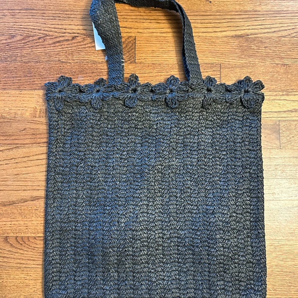NWT A New Day Black Woven Flower Tote Bag